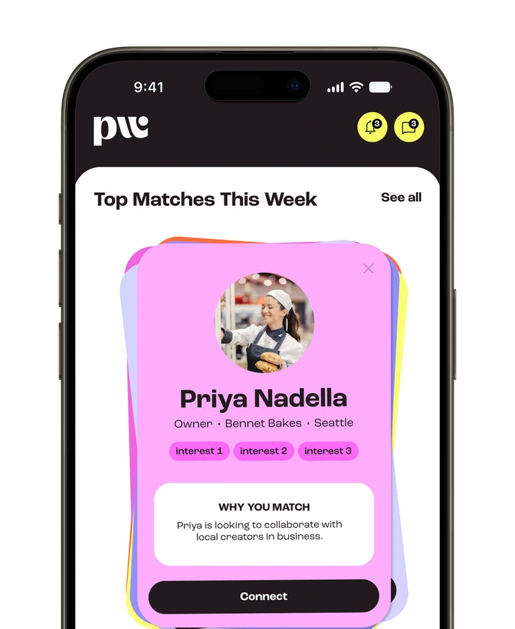 Powered by Women app showing top matches this week